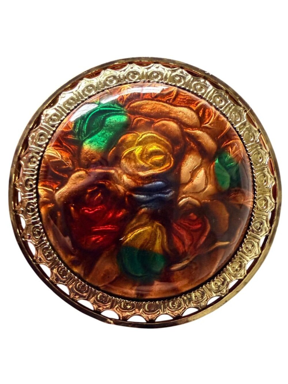 Vintage Reverse Carved Lucite Brooch Gold Tone Floral Pin 1950s New Old Stock